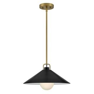 Milo 1-Light Lacquered Brass with Black Accents Shaded Pendant | The Home Depot