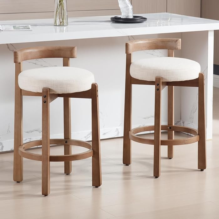 Bar Stools Set of 2, 26.5" Counter Height Stools with Low Back, Beige — Mid Century Modern Styl... | Amazon (US)
