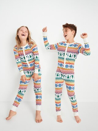 Gender-Neutral Matching Snug-Fit Printed Henley Pajama One-Piece for Kids | Old Navy (US)