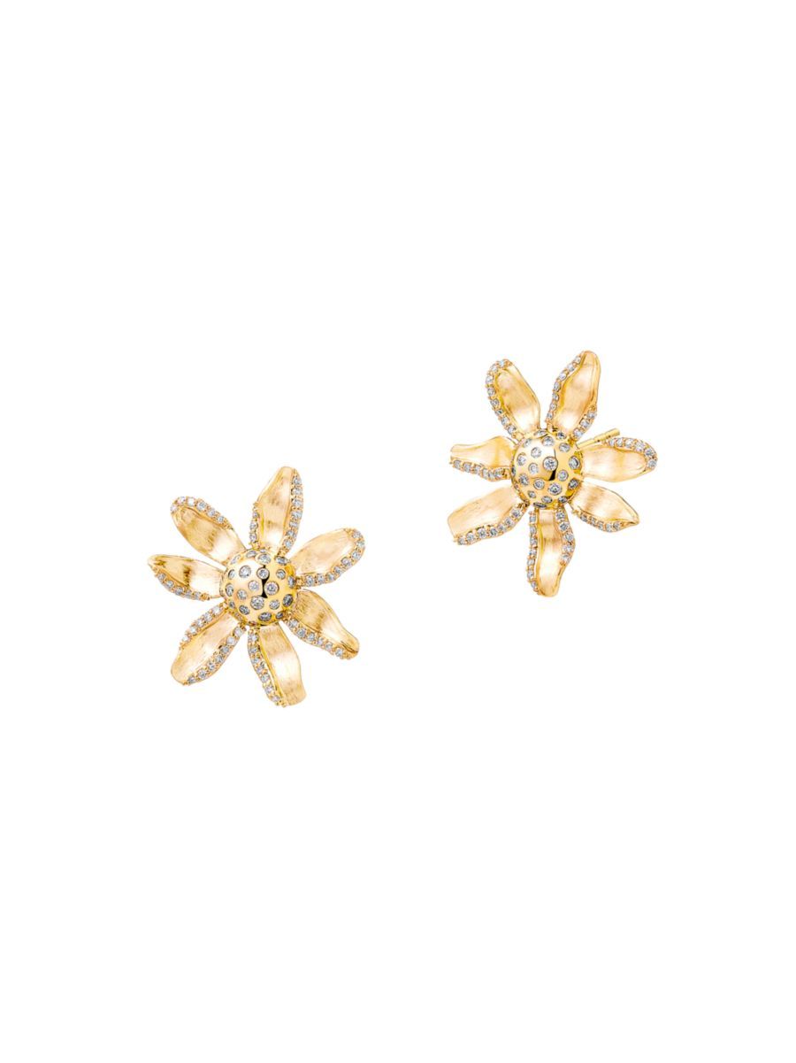 Jardin 18K Gold & Diamond Brushed Flower Earrings | Saks Fifth Avenue