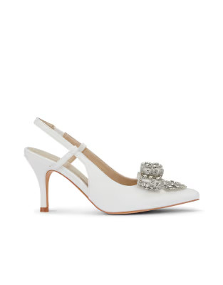 SEQWL Mid heel slingback shoes with bow detail in white | ASOS (Global)
