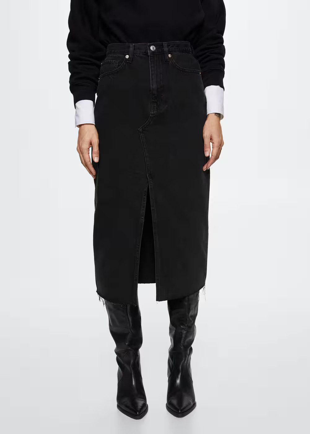 Slit denim skirt | MANGO (UK)