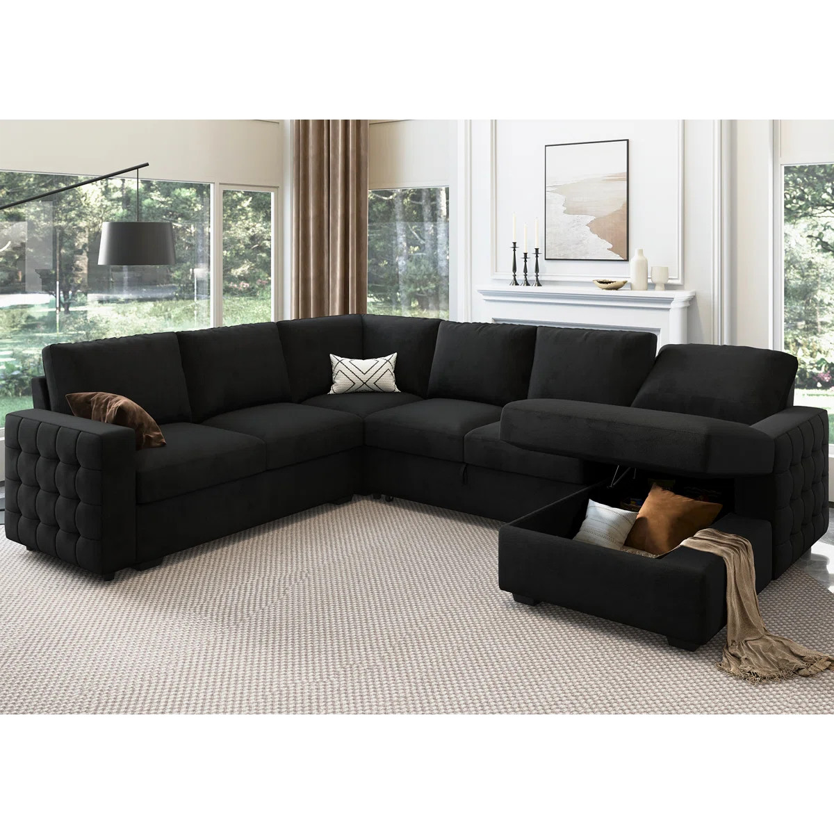 Chasidi U-Shaped Sectional Sofa Bed Pull Out Sleeper Couch With Storage Chaise | Wayfair North America