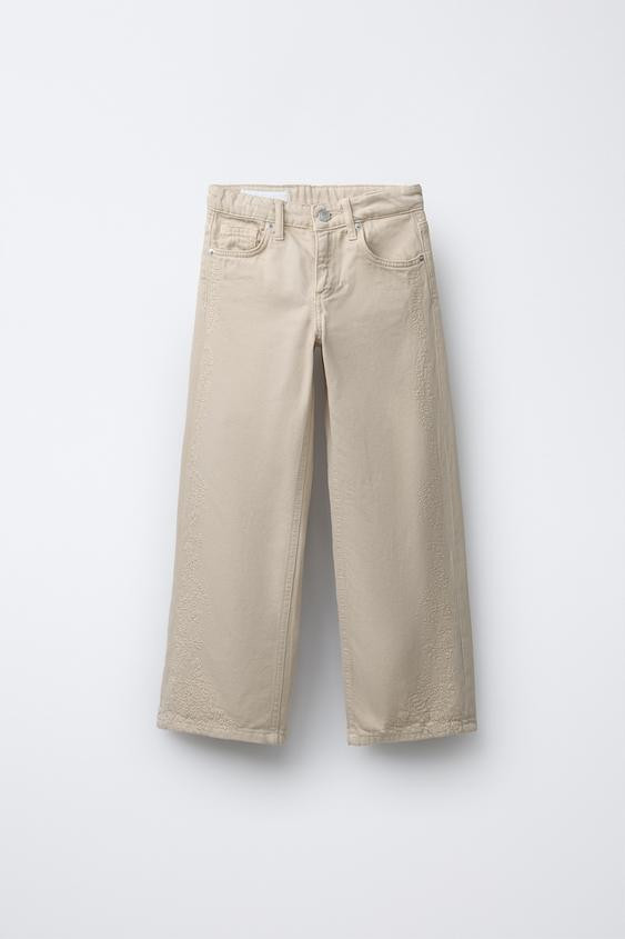 EMBROIDERED WIDE LEG PANTS | Zara US