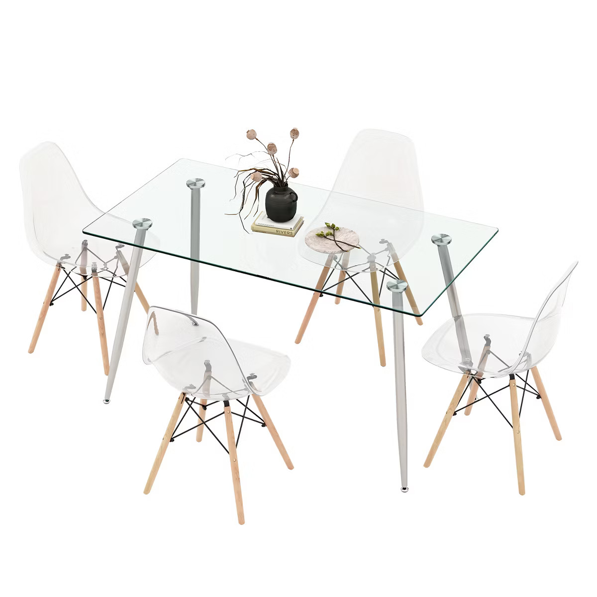Costway 5 PCS Dining Table Set 51'' Modern Rectangular Glass Table & 4 Chairs Kitchen | Target