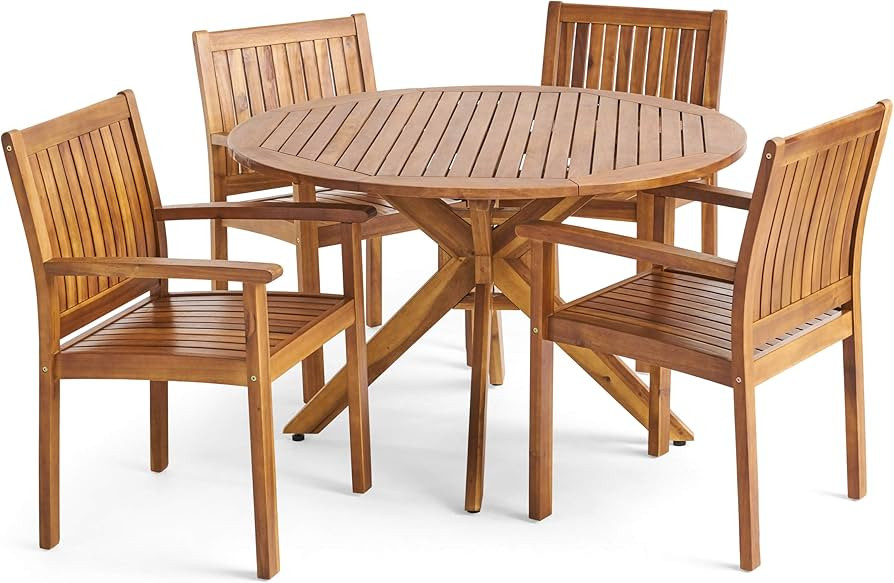 Christopher Knight Home Kally Outdoor Five Piece Acacia Dining Set, Teak Finish | Amazon (US)