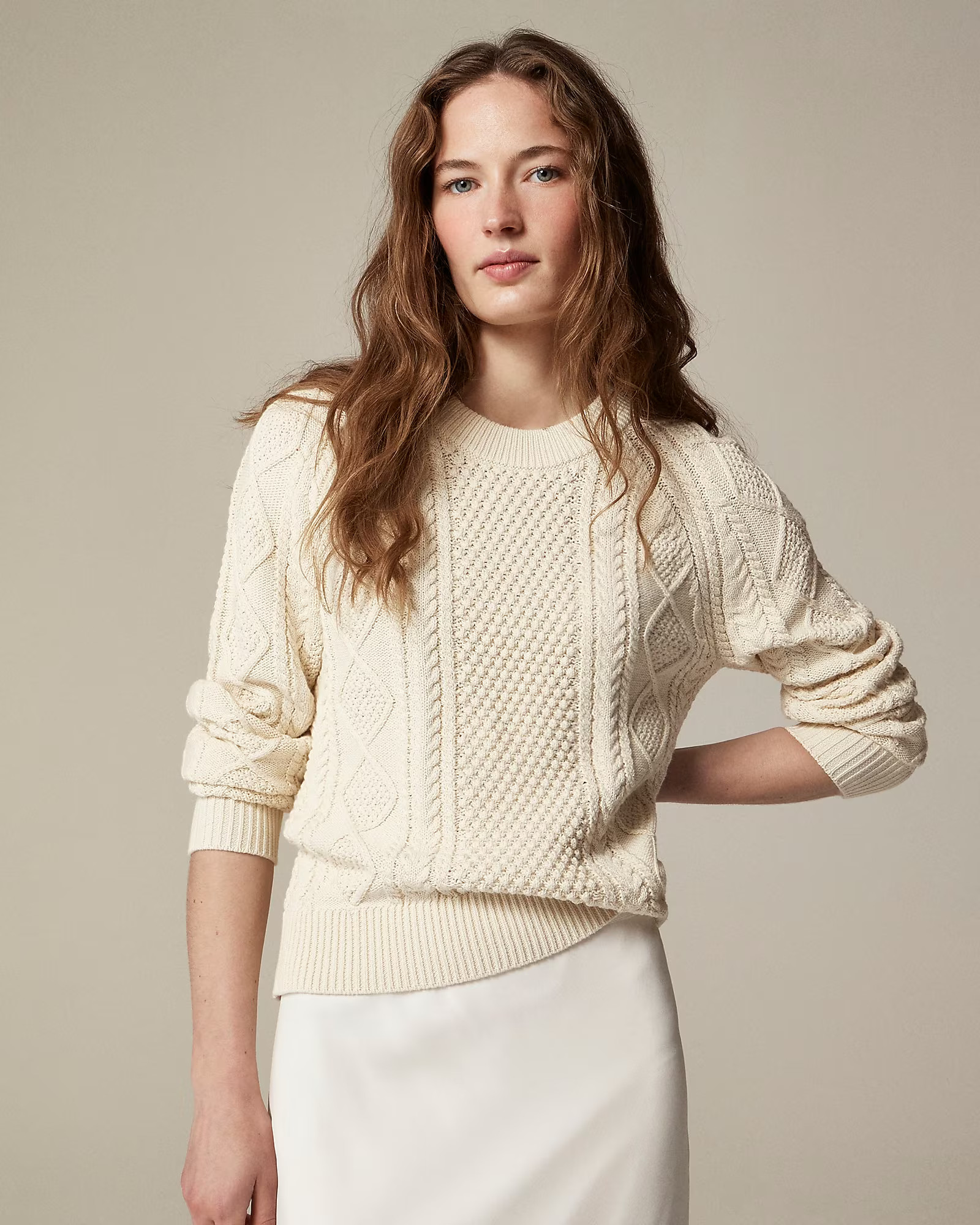 Cotton cable-knit crewneck sweater | J. Crew US