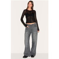 Washed Grey Button Detail Wide Leg Jeans | PrettyLittleThing UK