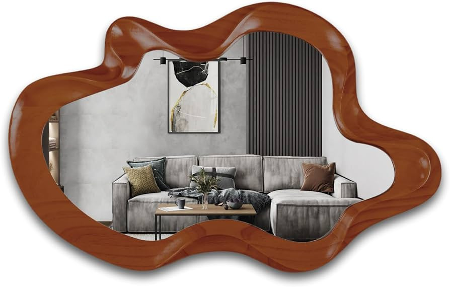 36 "x 24" Irregular Wall Mirror, Wooden Framed Wall Mirror, Asymmetrical Wall Wavy Mirror for Liv... | Amazon (US)