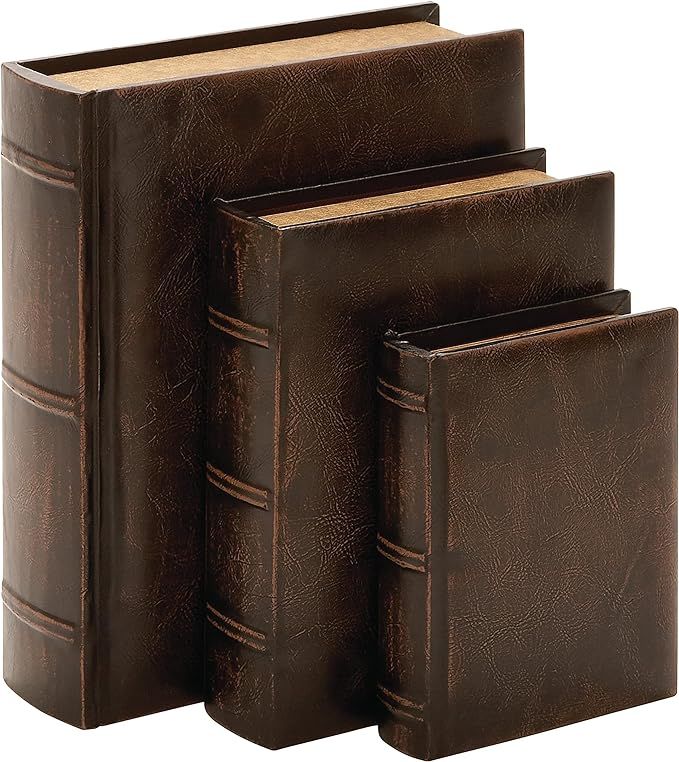 Deco 79 Wood Faux Book Box with Faux Leather Detailing, Set of 3 13", 10", 8"H, Brown | Amazon (US)