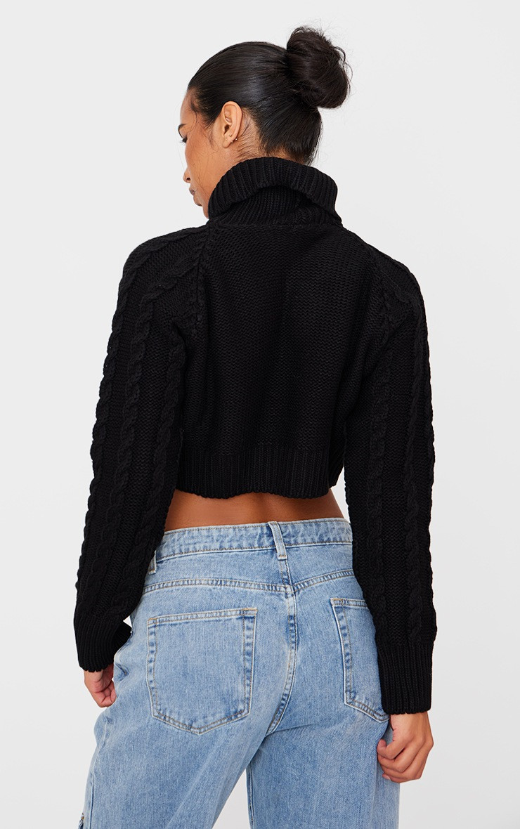 Black Cable Wide Roll Neck Heart Cut Out Sweater | PrettyLittleThing US