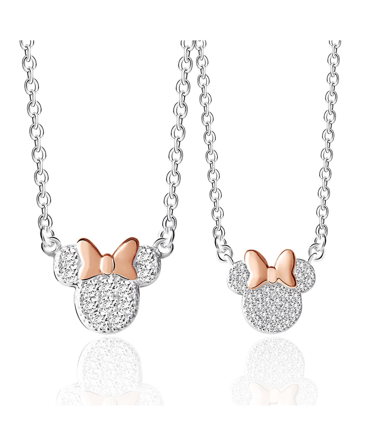 Disney Minnie Mouse Silver Plated Cubic Zirconia Mommy & Me Necklace Set - Silver tone, pink | Macy's