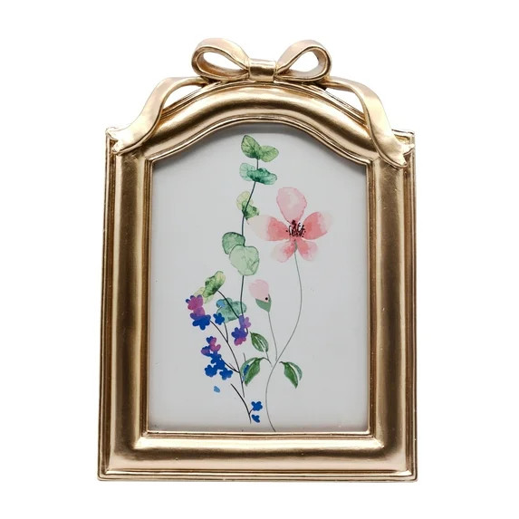 OneDesign Home 5X7 Gold Bow Detail Resin Tabletop Picture Frame | Walmart (US)