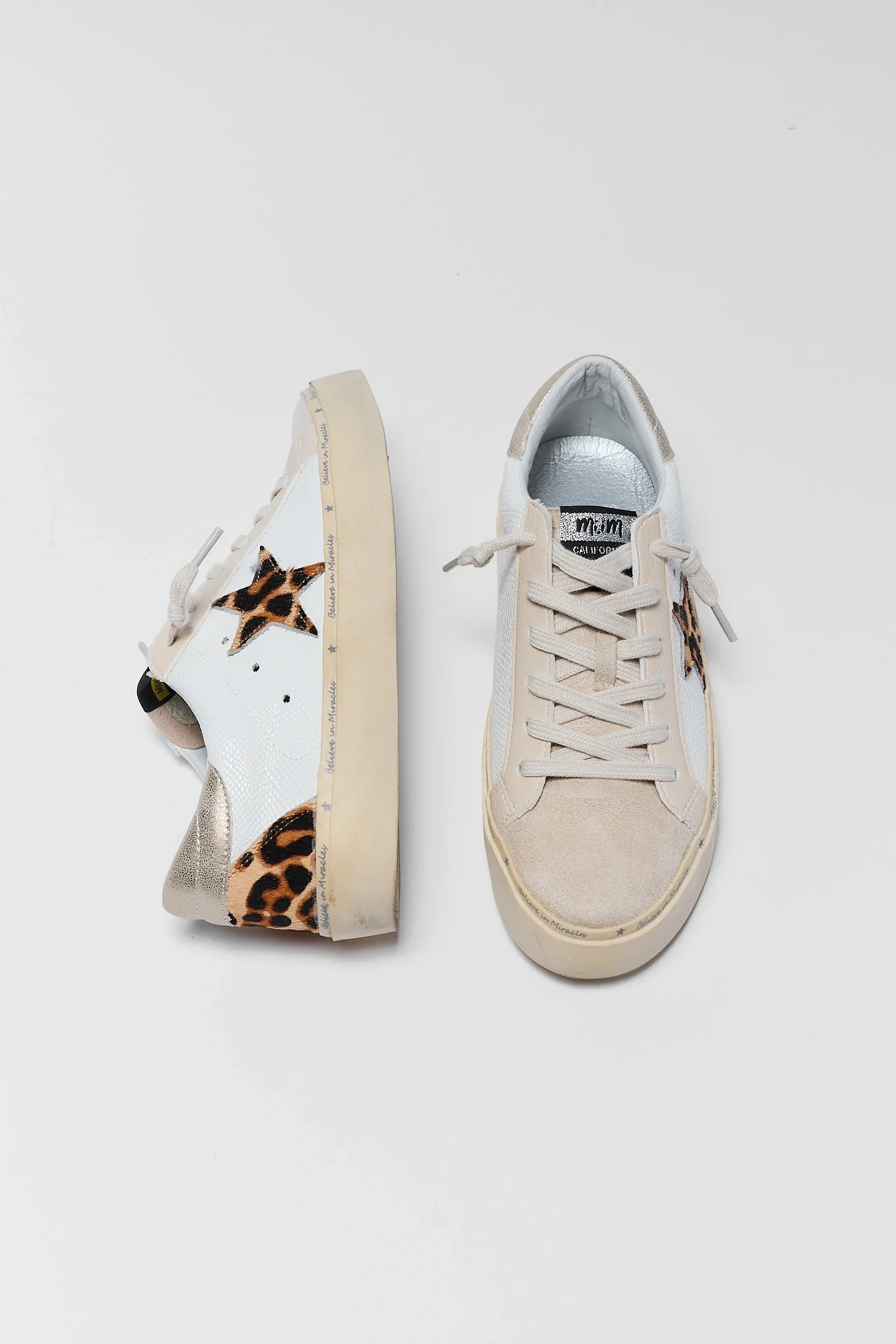 White and Leopard Print Star Sneakers | Avara