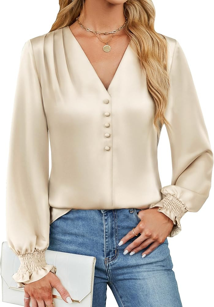 BMJL Women's Blouses Dressy Casual Satin Silk Long Sleeve Shirts Business Casual Tops | Amazon (US)