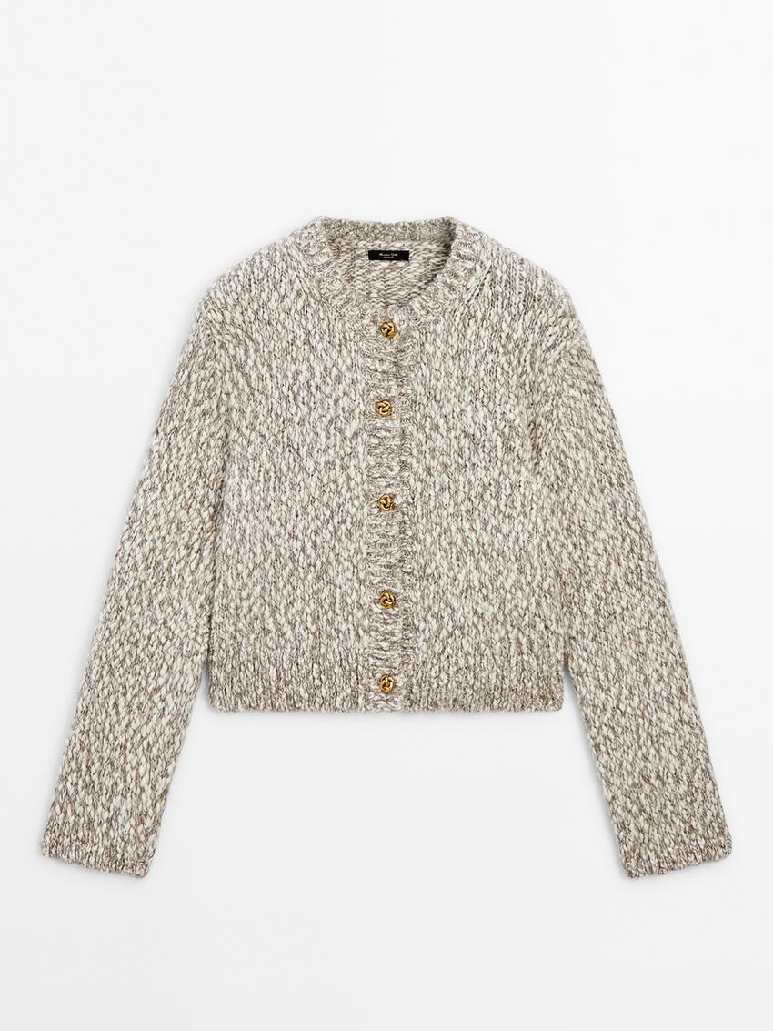Twill knit cardigan with button detail | Massimo Dutti UK