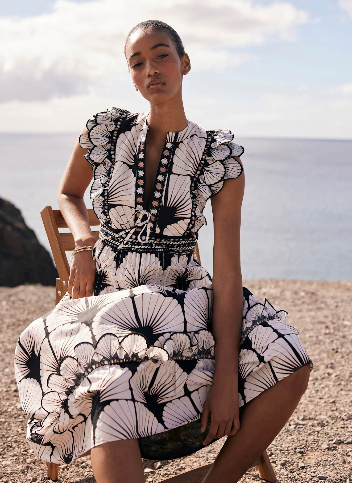 White Cotton Shell Print Midi Dress | Mint Velvet