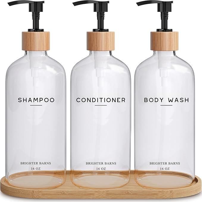 Clear Shampoo and Conditioner Dispenser Set by Brighter Barns - Refillable Plastic Shower Dispens... | Amazon (US)