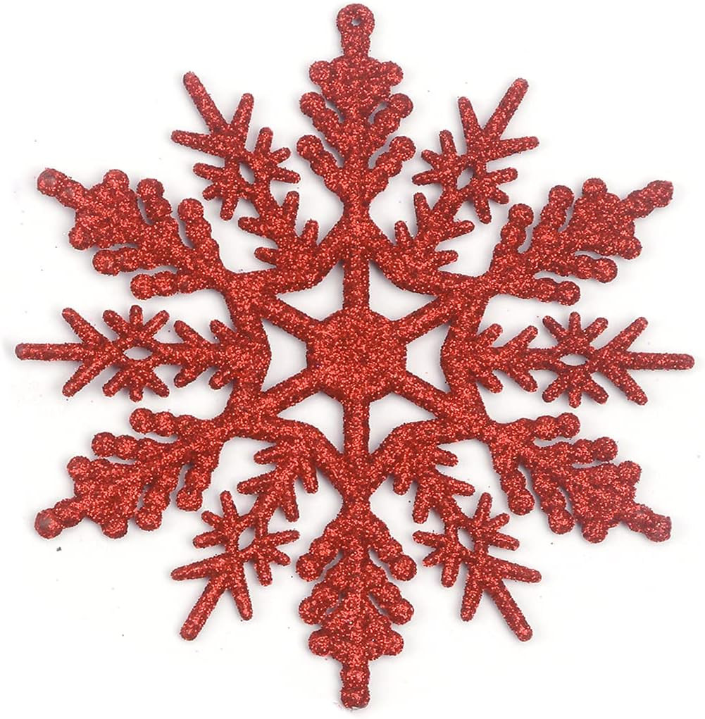 YYCRAFT 12pcs Glitter Snowflake Ornament for Christmas Tree Decoration-7 Inch,Red | Amazon (US)
