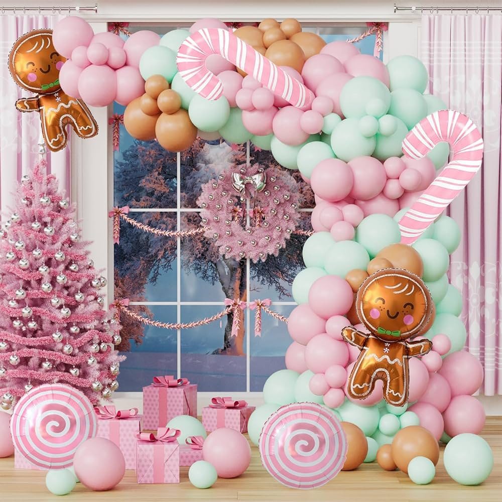Gingerbread Balloon Arch 139Pcs Christmas Balloon Garland Arch Kit Pastel Pink Green Balloons Arc... | Amazon (US)
