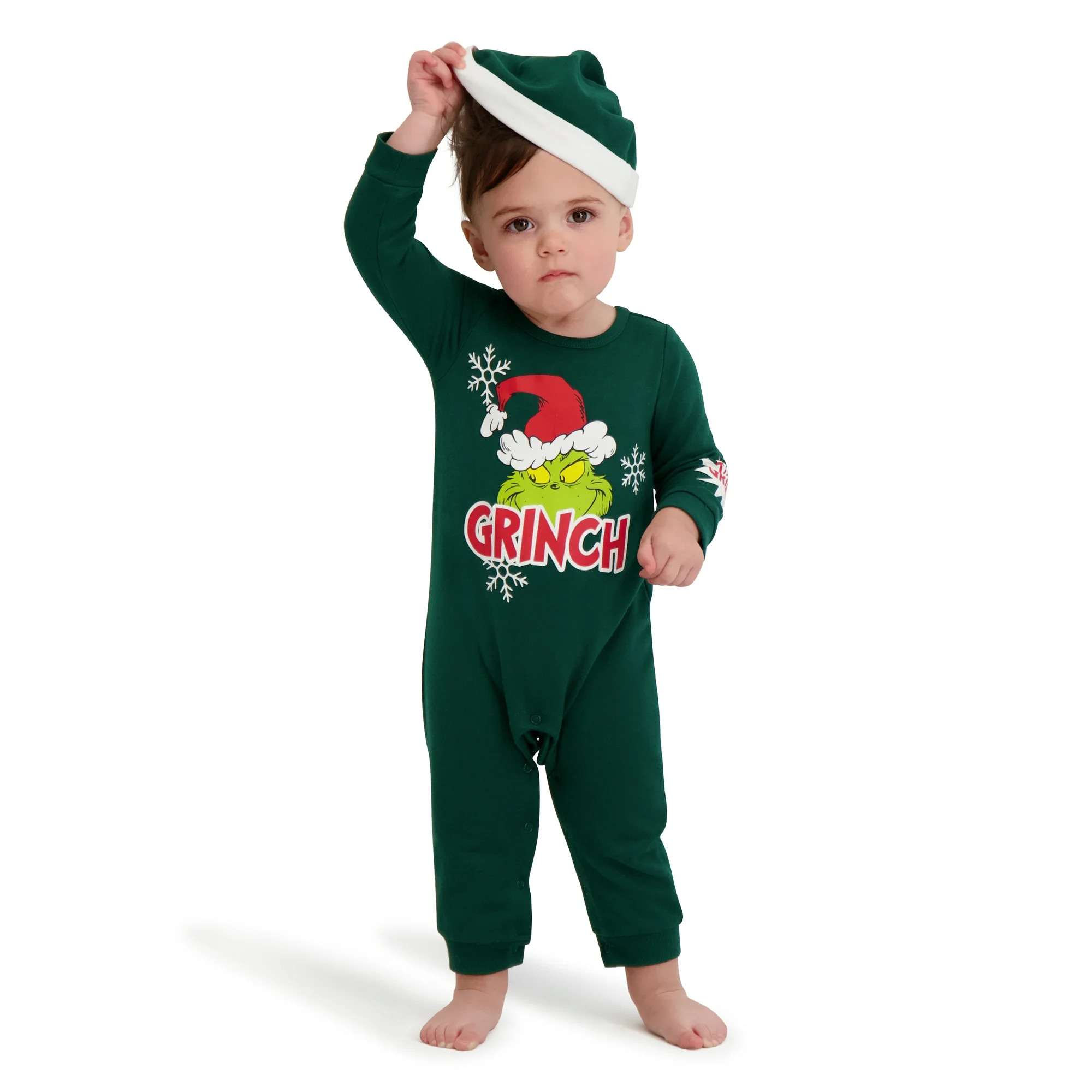 The Grinch Baby Unisex Green Long Sleeve Coverall and Hat, Sizes 0/3M-24M | Walmart (US)