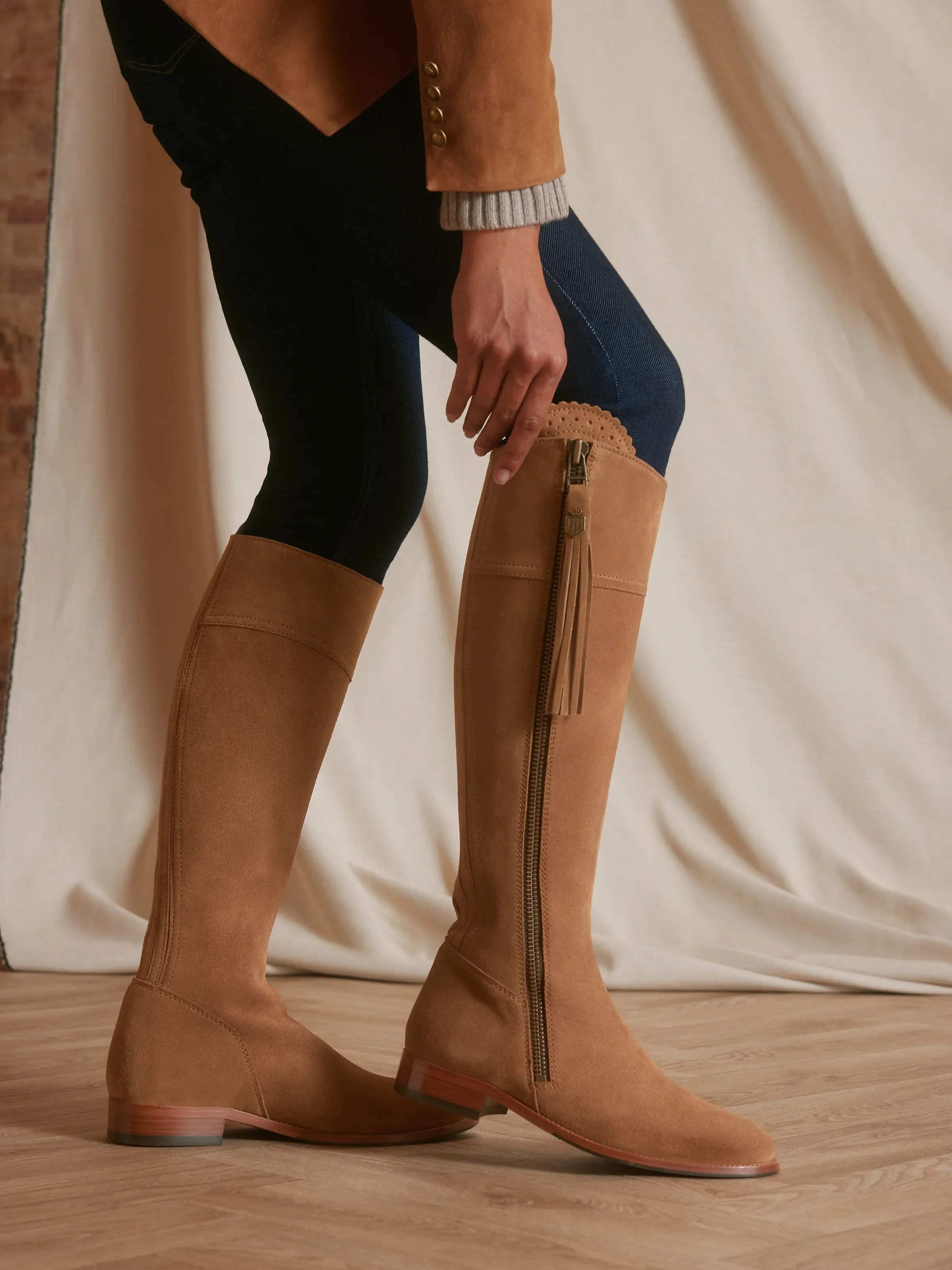 Regina - Women's Knee-High Boots - Tan Suede | Fairfax & Favor | Fairfax & Favor (UK)