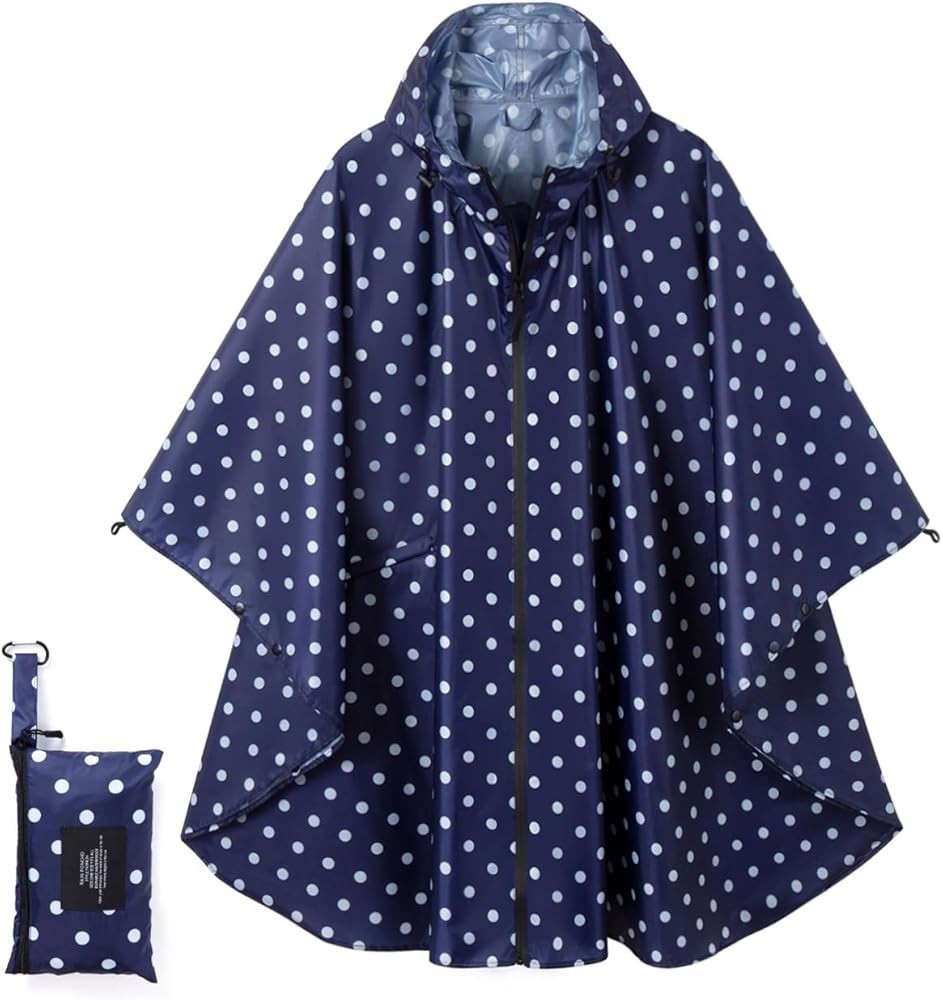 Fashion Hooded Rain Poncho Waterproof Raincoat Jacket with pocket for Women/Men/Adult | Amazon (US)