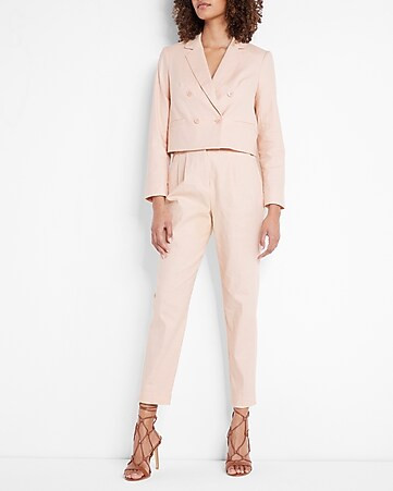 Linen-blend Belted Ankle Pant Suit | Express
