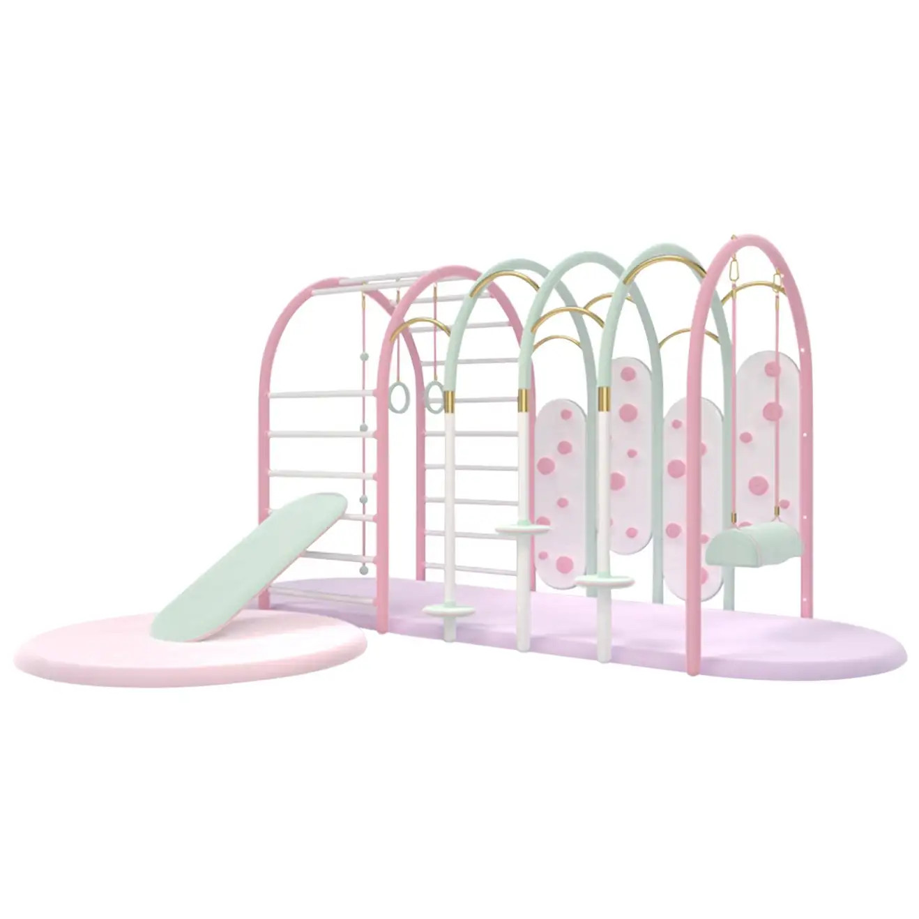 Bubble Gum Gym with Gold-Plated Details and Lacquered Wood | 1stDibs