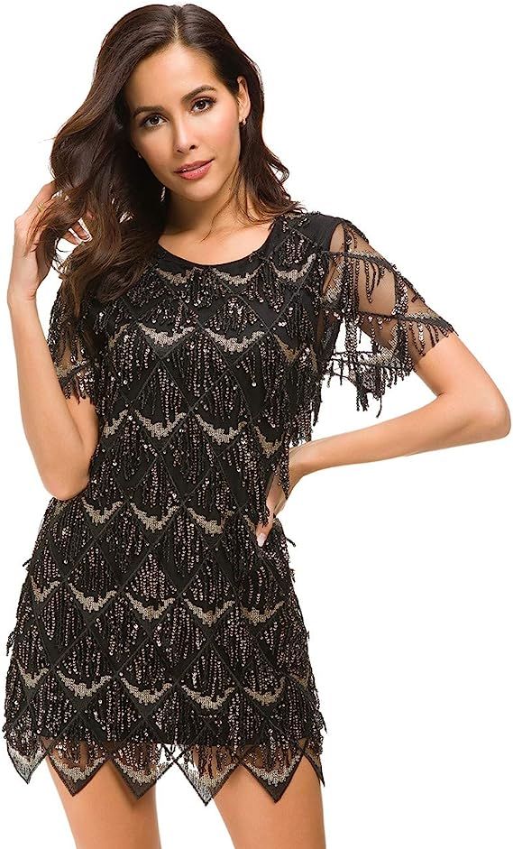 VVMCURVE Women's Sequin Fringe 1920 Short Prom Dress Sequins Art Deco Cocktail Gatsby Party Dress... | Amazon (US)