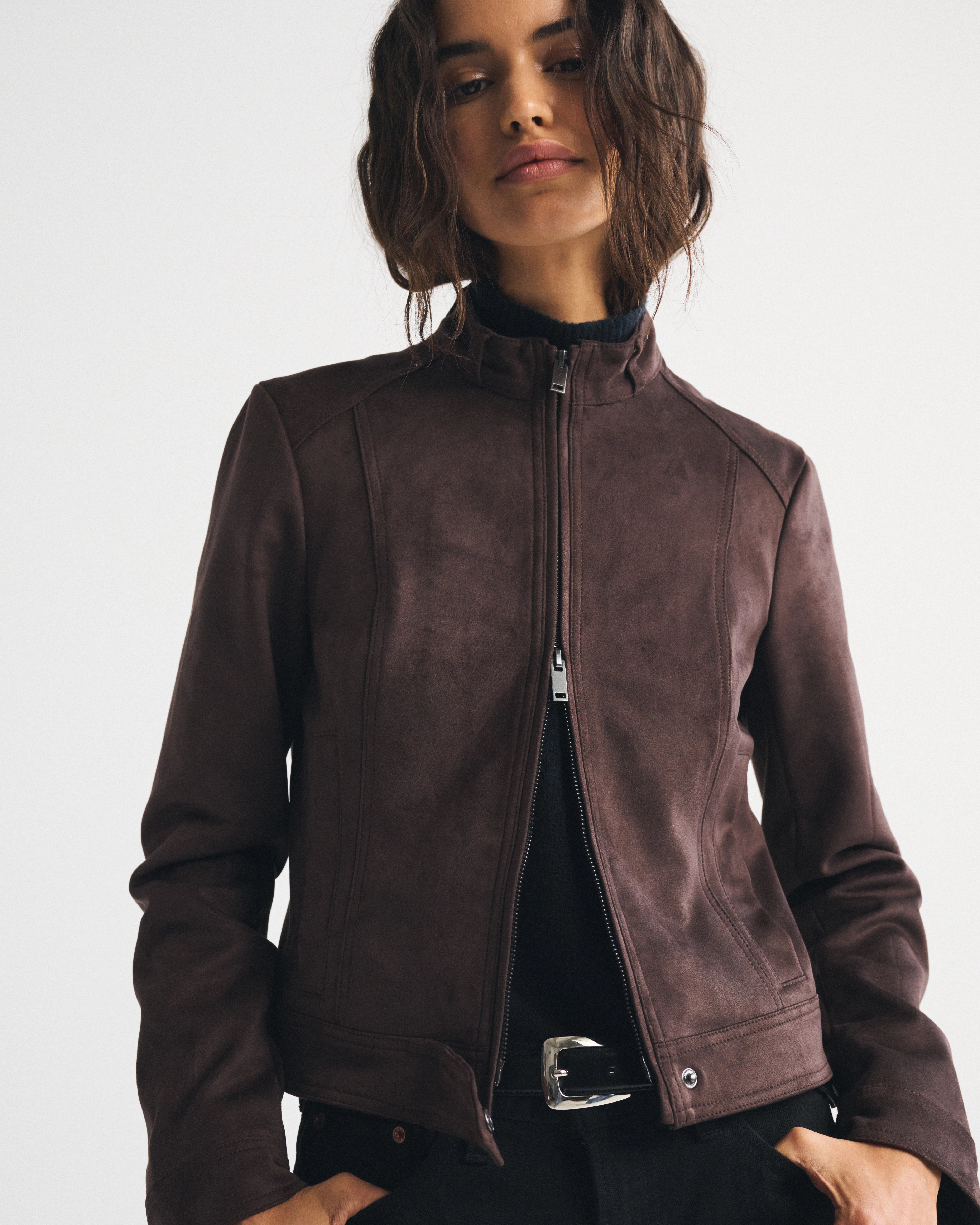 Slim Vegan Suede Mockneck Jacket | Abercrombie & Fitch (US)