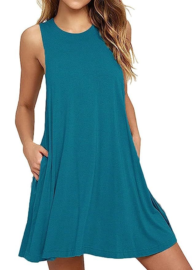 HAOMEILI Women's Summer Casual Swing T-Shirt Dresses Beach Cover up with Pockets | Amazon (US)