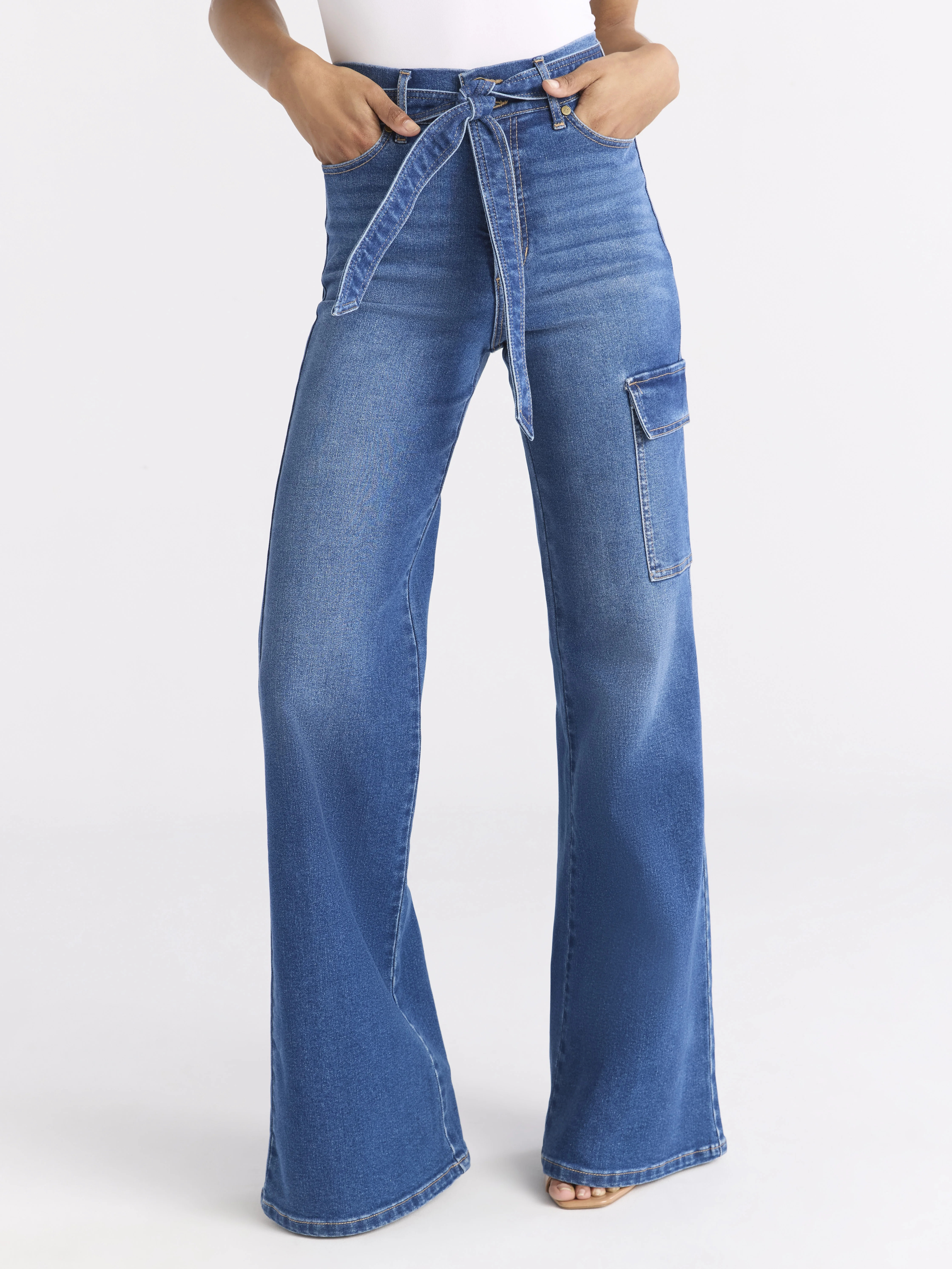 Sofia by Sofia Vergara Women's and Women's Plus Margot Wide Leg High Rise Cargo Jeans with Belt, ... | Walmart (US)