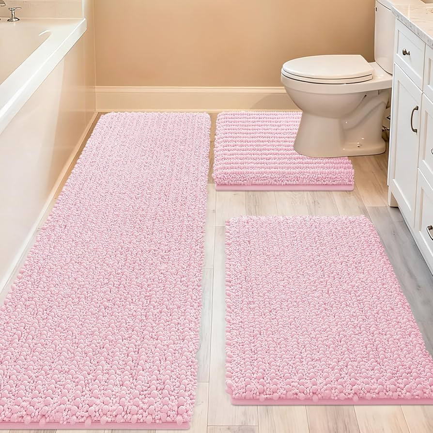 ACCUMTEK Upgrade Extra Large Pink Bathroom Rug Set 3 Pieces Ultra Soft, Thick Absorbent Bath Mats... | Amazon (US)
