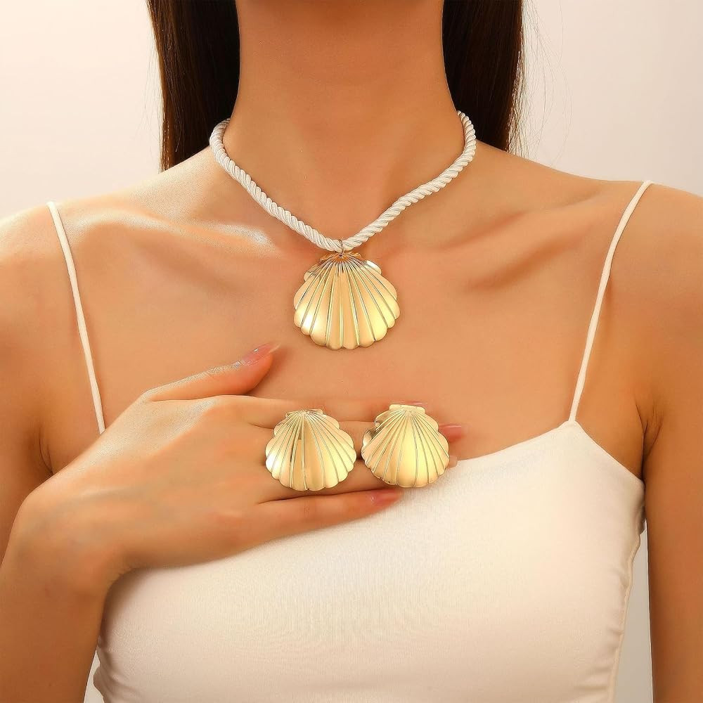 NINGTIANKUAJING Summer Jewelry set for Women Boho Flower Starfish Shell Earrings Necklace set Big... | Amazon (UK)
