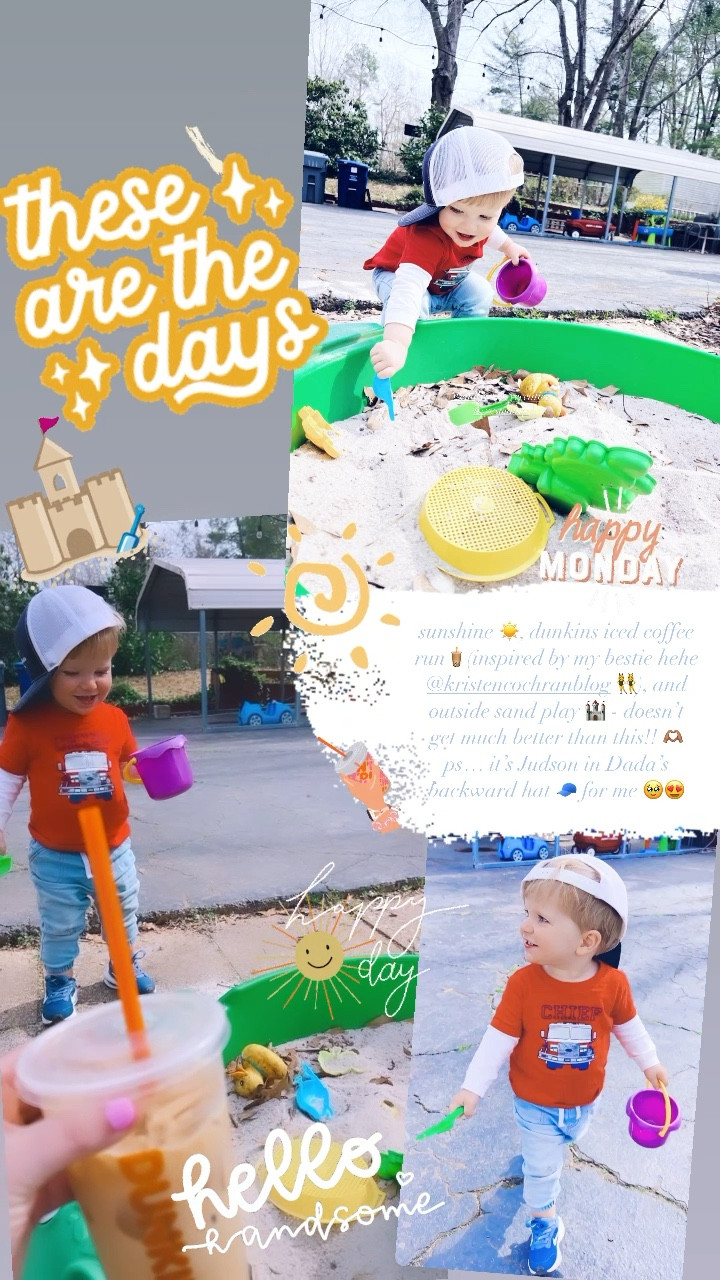 sunshine ☀️, dunkins iced coffee run🧋(inspired by my bestie hehe @kristencochranblog 👯‍♀️), and outside sand play 🏰 - doesn’t get much better than this!! 🫶🏽 ps… it’s Judson in Dada’s backward hat 🧢 for me 🥹😍

#LTKfamily #LTKhome #LTKbaby