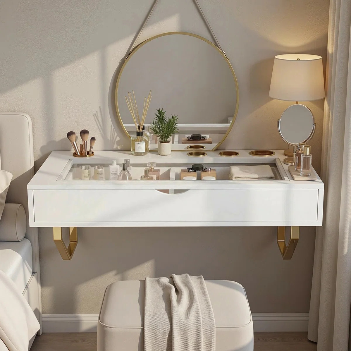 Floating Vanity Makeup Table, 31 Inch Wall Mounted Desk For Bedroom Dressing Room, Vanity Shelf W... | Wayfair North America
