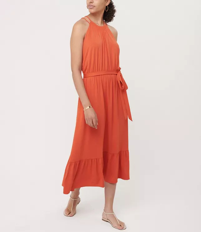Flounce Halter Midi Dress | LOFT