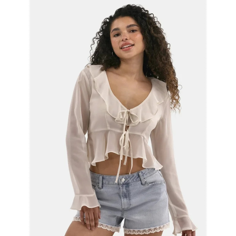 No Boundaries Ruffle Woven Top, Women's | Walmart (US)