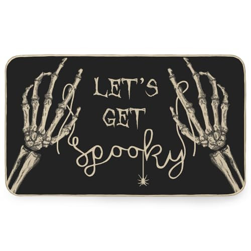 CROWNED BEAUTY Halloween Door Mat Skeleton Doormat for Indoor Outdoor Decor, Lets Get Spooky Holiday Decoration Black Rug for Outside Porch Entry Front Entrance 17x29 Inch | Amazon (US)