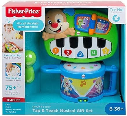 Fisher-Price Laugh & Learn Tap & Teach Musical Gift Set, Including Drum and Piano | Amazon (US)