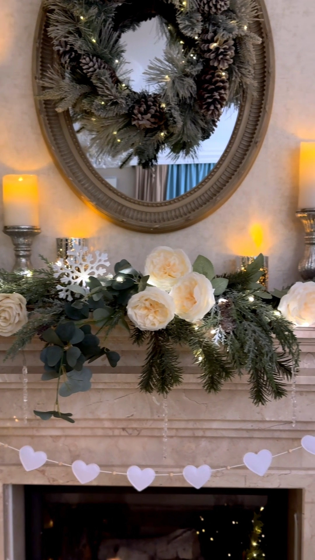 Valentine’s Day living room mantel decor, faux roses, heart garland, cozy winter decor 

#LTKHome #LTKFindsUnder50 #LTKSeasonal