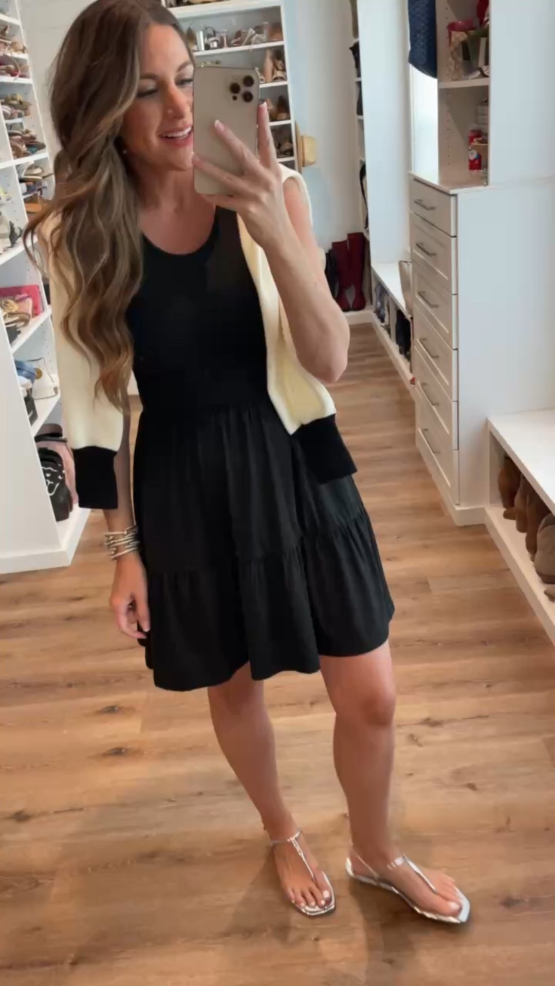 In a small tiered dress, medium cardigan, silver sandals and accessories - fits tts.

#LTKSeasonal #LTKStyleTip #LTKFindsUnder50