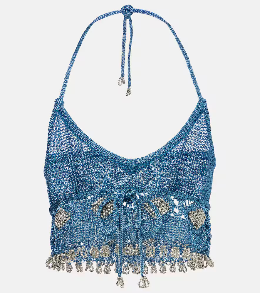 Rabanne Crochet embellished lame crop top | Mytheresa (UK)
