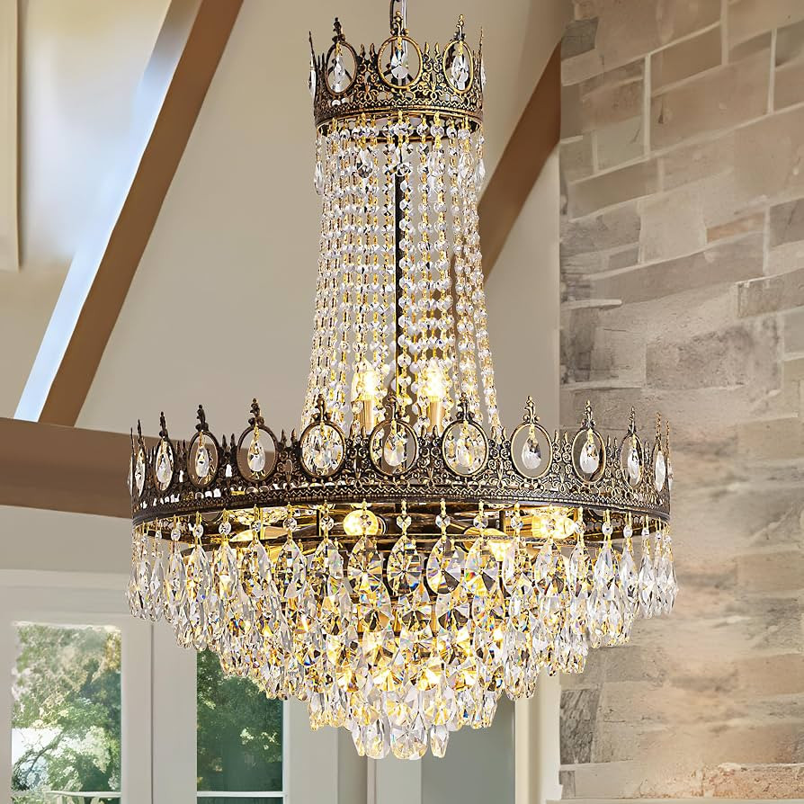 Vintage French Empire Crystal Chandeliers, 14-Light Antique Bronze Luxury Ceiling Pendant Light F... | Amazon (US)