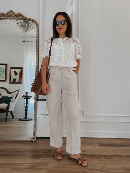 Summer Outfit
bash Paris Eyelet Top- medium 
&otherstories Linen Trousers- TTS
Sèzane Bucket Bag 
Instagram Reel 

#LTKFind #LTKstyletip #LTKSeasonal