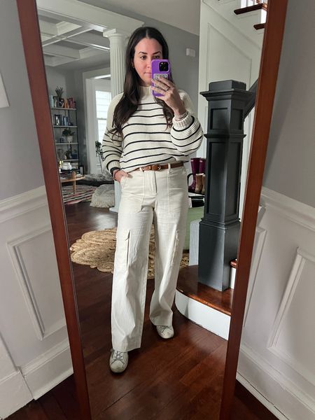 Cream style outfit. Striped sweater. Cargo pants. Cargo & sweater. Alex mill sweater. Target cargo pants. Striped sweater.

#LTKfindsunder50 #LTKSeasonal #LTKstyletip