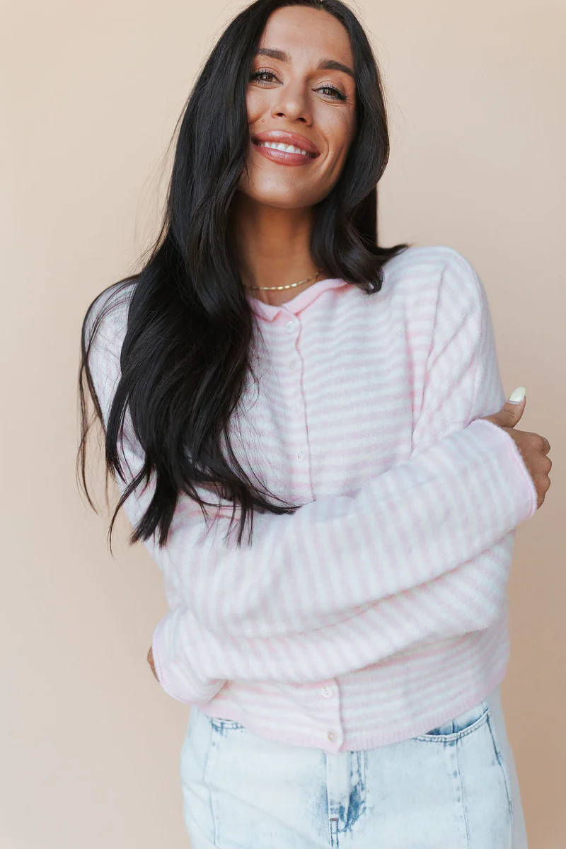 Piper Cardigan in Blush Pinstripe | Henly