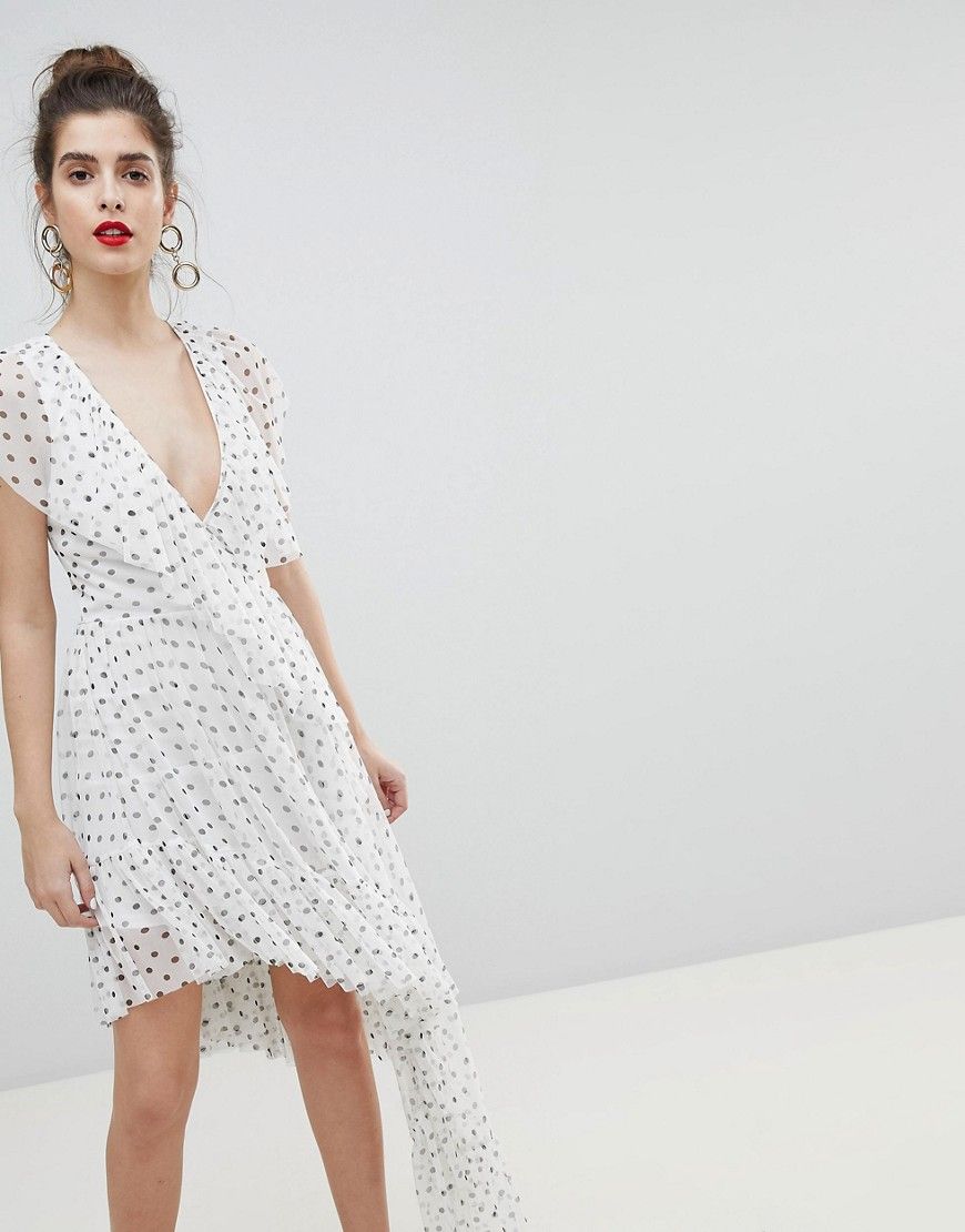 ASOS DESIGN Mono Polka Dot Plunge Tulle High Low Mini Dress - Multi | ASOS US
