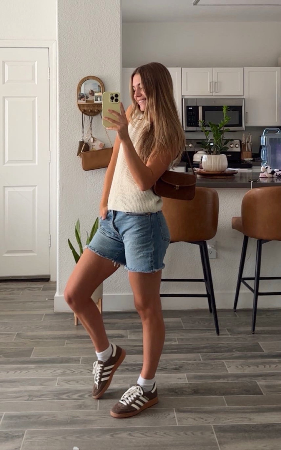 knit shirt is from morning lavender but i can’t find it anywhere🥲shorts are a size 25 and i’m 5’6 for reference!!🤍
